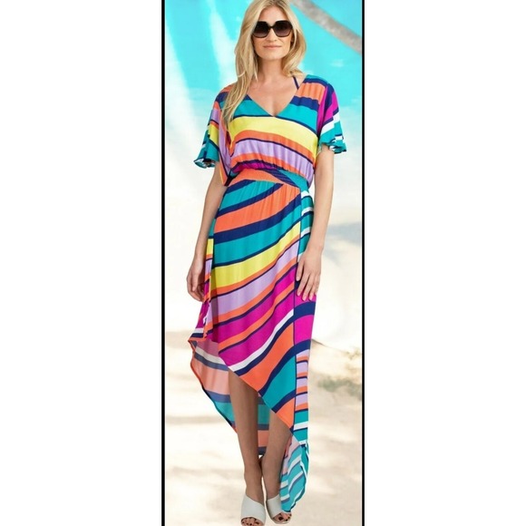 Trina Turk Other - NWT Trina Turk Catch-A-Wave Swimsuit Cover-Up Dress Women's Small Rainbow Stripe